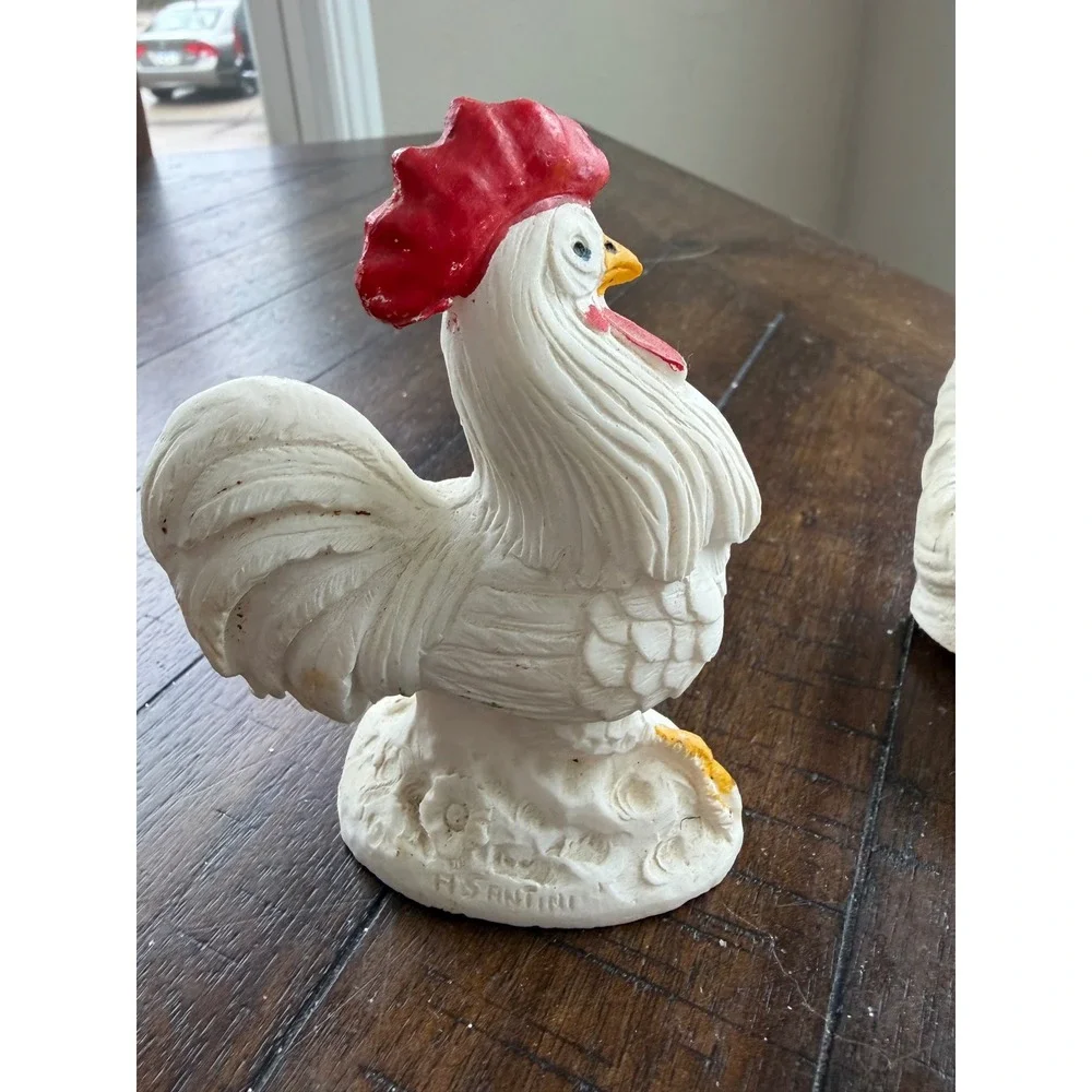 Vintage A Santini Italy Rooster Figurine and Chicken Salt Pepper Shakers Set
